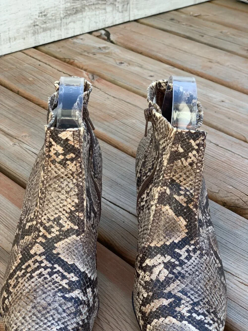 Vintage Franco Sarto Ankle Boot Brown Snakeskin Pointy Toe Kitten Heel Side Zip